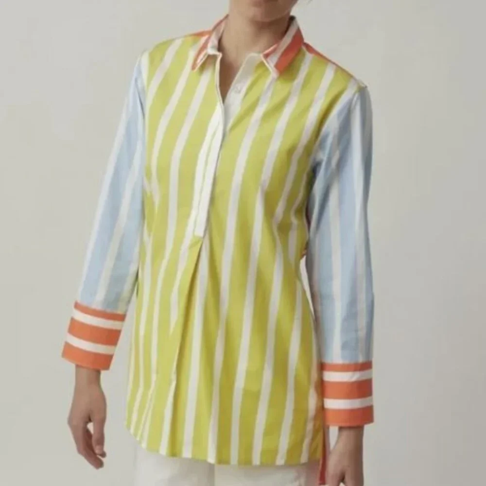 Sara Roka Striped Nattie Button Up Tunic Top Size M - Picture 8 of 8